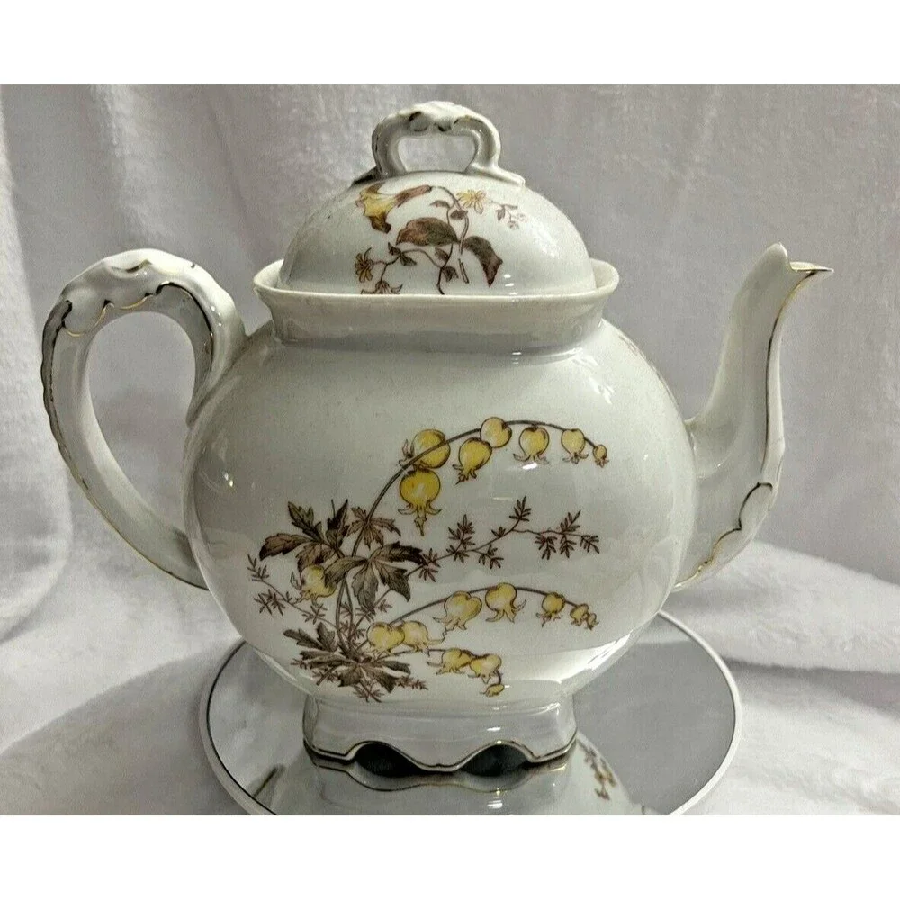 Limoge Teapot White with Gold Flowers Stamped Limoges France 9 Inches